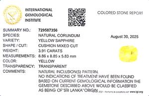 Saphir jaune naturel de 3,91 carats, taille coussin, provenant du Sri Lanka, pierres précieuses en vrac pour la fabrication de bijoux et de bagues, Ratti Chart 4.25 YCIN-214 - Product Image 6