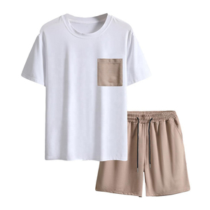 Ensemble T-shirt à manches courtes et short pour homme, style streetwear décontracté avec poche avant, 100 % coton, logo imprimé, pour garçons, collection 2026 - Product Image 1