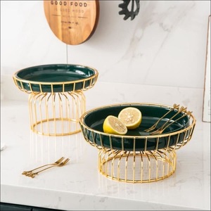 Unicorn handicrafts Round Metal <b>Cake</b> <b>Stand</b> <b>Set</b> 2 Pieces Reusable Gold Finish Black Tray Serving Dishware - Product Image 2