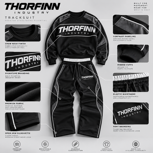ชุดวอร์ม THORFINN สำหรับผู้ชายและผู้หญิง เสื้อคอกลม กางเกงจ็อกเกอร์มีเชือกผูก ลายพิมพ์ตัวอักษร ชุดกีฬา ราคาขายส่ง - Product Image 3