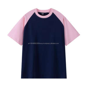 OEM contraste de color 100% algodón personalizado bordado Logo manga corta Camiseta gráfico estampado raglán camisetas para hombres - Product Image 1