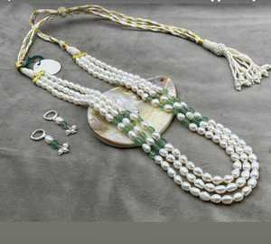 Collar de Perlas de Agua Dulce de Tres Hilos con Gema Verde, Gargantilla de Cuentas Verde Esmeralda en Capas, Joyería Nupcial al por Mayor B2B - Product Image 2
