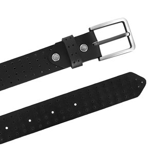 Ceinture pour homme en cuir de vachette véritable, noire, perforée, style gothique, décontractée, avec boucle à ardillon métallique, logo personnalisé, OEM, ODM, vente en gros - Product Image 3