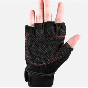 Gants de sport demi-doigts noirs avec bordure turquoise pour femme, équipement d'entraînement fitness, sangle de poignet réglable, en maille - Product Image 3