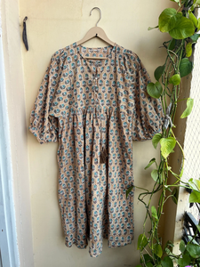 Robe longue bohème en coton à fleurs, imprimée à la main, col rond, manches longues, pour femmes - Product Image 6