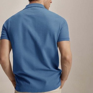 เสื้อโปโลแขนสั้นสีน้ำเงินล้วนสำหรับผู้ชาย ผ้าฝ้ายถัก 100% สวมใส่สบายๆ - Product Image 5