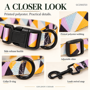 Collier pour chien réglable en polyester imprimé cèdre doré avec laisse assortie de 150 cm, 6 motifs, OEM ODM - Product Image 5