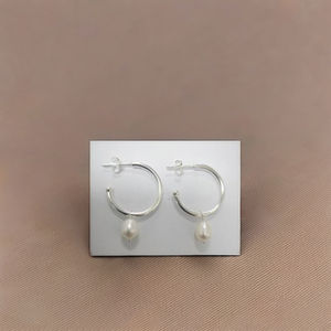 <b>Silver</b> 925 Pearl <b>Hoop</b> Earring Design Jewelry Wholesale Factory in Thailand - Product Image 1