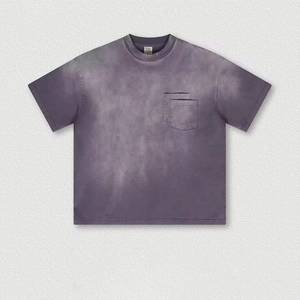 เสื้อยืดคอตตอนทรงโอเวอร์ไซส์สำหรับผู้ชาย ลายย้อมสีแบบดิปได คอกลม แขนสั้น สไตล์ลำลอง สีพื้น ดีไซน์กระเป๋าเสื้อ ผ้าเจอร์ซีย์ถัก - Product Image 5