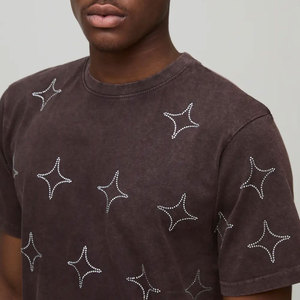 Men's Dark Brown Short Sleeve O-Neck T-<b>Shirt</b> With White <b>Star</b> Pattern Regular Fit Casual Jersey Cotton Rhinestone T-<b>Shirt</b> - Product Image 6