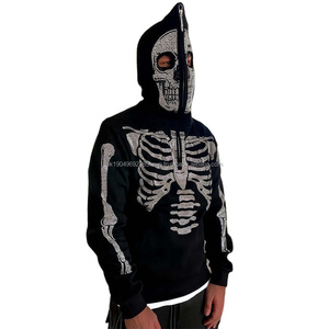 Alta Calidad Algodón Rhinestone Zip up Hoodie Punk moda Unisex Stitch Hoodie Hip Hop Hoodie para ropa de calle - Product Image 2