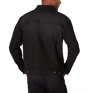 Veste en jean noire pour homme, col rabattu, simple boutonnage, coupe classique, en coton tissé, style automne - Product Image 2