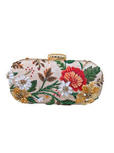 Floral Embroidered Clutch Bag Women Handmade Evening Party Bridal Purse Textile With <b>Gold</b> Closure - Product Image 1