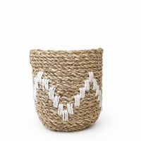 AUDRY S - Maceta Tejida a Mano con Jacinto de Agua y Detalles de Macramé, Cesta para Plantas Natural, Decoración Ecológica para el Hogar, Estilo Boho, para Interiores