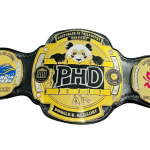 Ceinture de championnat PhD, Doctorat en Philosophie, Histoire, Design personnalisé, Jaune et Noir avec Panda et Logos universitaires - Product Image 6