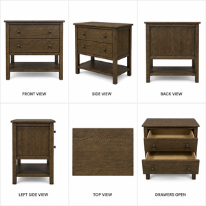 Mesa de Noche de Cuero con 40% de Descuento, Moderna y Lujosa, con 2 Cajones y Estante Abierto, Muebles de Dormitorio Directo de Fábrica - Product Image 3
