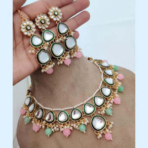 Gold Plated Kundan and <b>Beads</b> Fine Jewelry Necklace <b>Set</b> Elegant Traditional Necklace for Women Weddings Parties and Festive Wear - Product Image 1