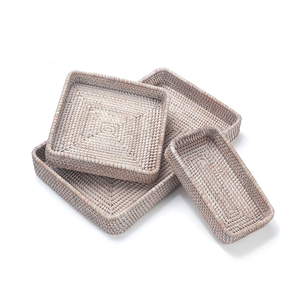 Plateau de service artisanal en rotin de qualité supérieure, avec poignées en bois massif, plateau décoratif en fibres naturelles pour le thé et le café - Product Image 3