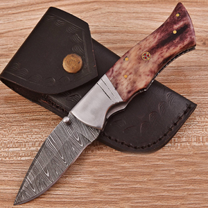 Couteau pliant EDC de poche en acier Damas fait main, système Liner Lock, lame pointe clip, manche en os teinté, pour la chasse et l'extérieur, OEM - Product Image 1