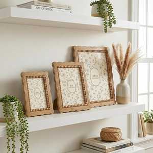 Hand Crafted Boho Scalloped Beaded Wood Photo <b>Frame</b>, Rustic <b>Picture</b> <b>Frame</b>, Wall&Tabletop <b>Frame</b>, Farmhouse Home Decor,Single Fram - Product Image 3
