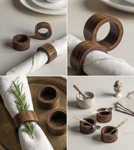 Anneaux de serviette en bois faits à la main, forme ronde, 4,5 cm de large, décoration de table moderne pour les fêtes, design durable - Product Image 3