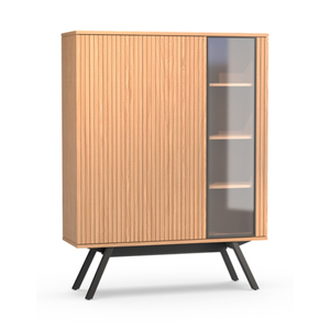 Meuble de salon en bois durable et écologique de style mid-century modern avec porte en verre et 3 étagères de rangement - Product Image 1