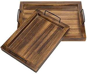 Plateau de rangement en bois avec poignées, plateaux à sushi, à fromage et à desserts, plateau de service pour le petit-déjeuner, le café et le barbecue - Product Image 3