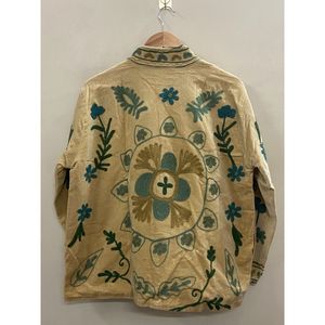 Veste en velours tricoté en coton brodée à la main pour femme, col mandarin, manches longues, motif floral, ouverte sur le devant, style Prairie, hiver/printemps - Product Image 2