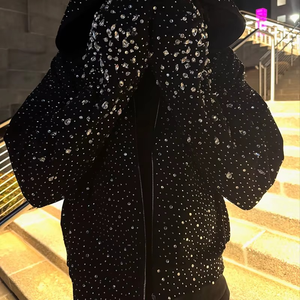 Sweat à capuche zippé gothique unisexe noir en polaire avec strass respirant 100% coton surdimensionné hiver qualité supérieure personnalisé pour homme - Product Image 2