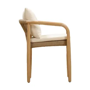 Chaise de salle à manger en teck massif de qualité supérieure, tressée à la main, style minimaliste scandinave, écologique et moderne, pour projets hôteliers, de villas et de complexes. - Product Image 2