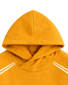 Sudadera con Capucha Amarillo Mostaza para Hombre con Rayas en Contraste, Estilo Casual Urbano, Sudadera con Capucha de Algodón y Felpa, Logotipo Personalizado OEM - Product Image 4