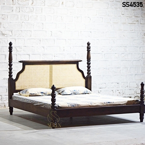 Traditional Solid Wood <b>Bed</b> Caned Headboard Bedroom Furniture Custom Wooden <b>Bed</b> <b>Frame</b> for Home Hotel Villa - Product Image 3