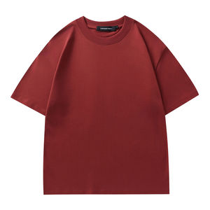 T-shirt en coton uni à col rond et manches courtes pour homme, coupe ample, style décontracté et formel, motif tricoté en jersey - Product Image 5