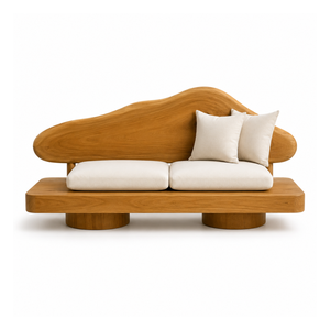 ARTERRA Premium Modern Teak <b>Wood</b> <b>Sofa</b> Unique Curved Backrest Luxury Villa Lobby Living Room Accent Couch - Product Image 1