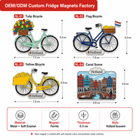Aimant de réfrigérateur en métal personnalisé OEM/ODM, design tulipe et vélo, émail souple, souvenir pour les boutiques de cadeaux des Pays-Bas, vente en gros