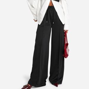 Pantalon de survêtement OEM Sportswear à double taille, taille américaine, coupe large plissée, noir, pour femme, en polyester, style jogger - Product Image 2