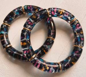 Handmade Brass & Resin <b>Bangles</b> – Statement <b>Bracelets</b> with Turquoise Resin Inlay & Gold Brass Panels Vintage Jewelry Wholesale - Product Image 3