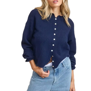 Cárdigan de Punto Jacquard Personalizado para Mujer, con Cuello Peter Pan, Manga Larga, Casual, Transpirable, Estilo Veraniego - Product Image 1