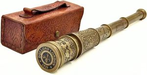 Télescope vintage en laiton avec étui en cuir, objectif zoom 10X, jumelles de collection nautiques, survie en randonnée, collection maritime - Product Image 2