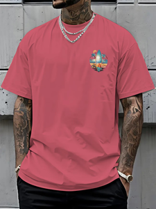 Men's Pink T-Shirt Short Sleeve O-Neck Digital <b>Print</b> Beach <b>Surf</b> Design Regular Fit 100% Cotton Jersey Breathable Casual 220g - Product Image 4