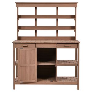 Tavolo da Lavoro da Giardino in Legno Stile Rustico da 168 cm con 2 Cassetti e Ripiani Aperti, Armadio Contenitore per Esterni - Product Image 6