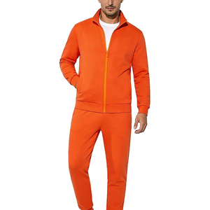 Men's <b>Orange</b> Quarter-Zip Tracksuit Set Knitted Solid Color Streetwear Casual Wear Breathable Polyester Spring Season - Product Image 6