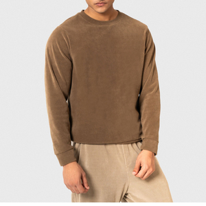 Sweat-shirt pour homme, col rond, pull-over, couleur unie, tricoté, coupe classique, décontracté, à porter en automne, marron, manches longues, 100% coton - Product Image 1