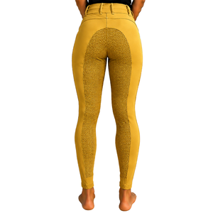 Leggings d'équitation taille haute jaune doré pour femmes, pantalons d'équitation extensibles texturés avec poche avant - Product Image 2