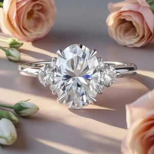Oval Cut Moissanite Engagement & Wedding <b>Ring</b> <b>925</b> Sterling <b>Silver</b> Gold Plated Claw Setting Luxury - Product Image 1