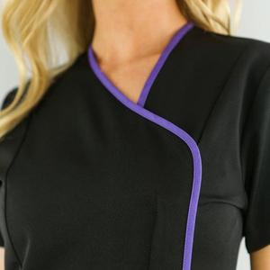 เสื้อคลุมสปาสำหรับร้านเสริมสวย แบบยูนิเซ็กซ์ สีดำ แขนสั้น แต่งขอบสีชมพู ผ้าคอตตอนผสมสแปนเด็กซ์ ระบายอากาศได้ดี สำหรับผู้ใหญ่ - Product Image 4