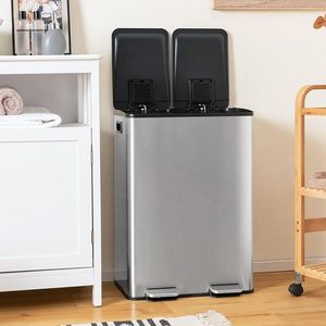 Poubelle de recyclage à double compartiment avec pédales - 8 gallons, poubelle intérieure/extérieure pour bureau, hôtel, toilettes - Product Image 1