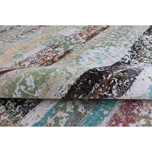 Alfombra de Lana Anudada a Mano, Diseño de Rayas Multicolor Desgastadas, de Pelo Corto, para Sala de Estar, Dormitorio, Comedor - Product Image 2