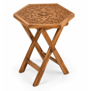 Table à thé pliante hexagonale marocaine en bois d'acacia, vente en gros |   Fait main - Product Image 1
