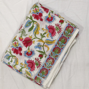 Tela de Algodón Estampada a Mano con Motivos Florales en Azul Índigo y Dorado Azafrán por Metro para Costura, Manualidades y Decoración del Hogar - Product Image 2